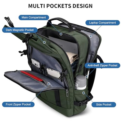 WITZMAN Travel Laptop Backpack for Men Fit 16 inch Computer Carry-on Airline Approved with USB Charging Port(B716 Army Green) - color: Army Green