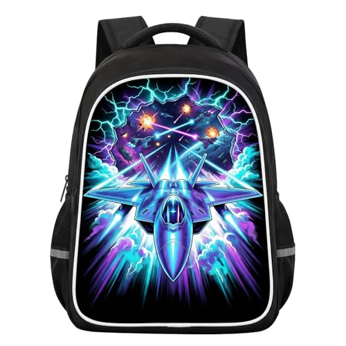 Airplane Fighter Jet Backpack for Kids Boys, 3D Reflective Aircraft School Bag for Preschool Primary Elementary, Lightweight Double Compartment Bookbag for Travel School, 17 Inch - color: Airplane