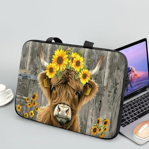 14 15 15.4 15.6 inch Laptop Handle Bag Computer Bag, Pouch Holder Notebook Sleeve Cover Soft Case Compatible for Dell,Lenovo,Toshiba HP, Asus Notebook-Highland Cow Sunflower Board - color: Highland Cow Sunflower Board