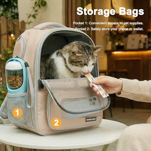 Cat Backpack Carrier Expandable,Pet Travel Backpack for Cats and Small Dogs, 1200D Waterproof Ventilated Mesh with Lockable Zippers, Foldable for Hiking Camping Vet, Up to 18 Lbs(Khaki) - color: Khaki