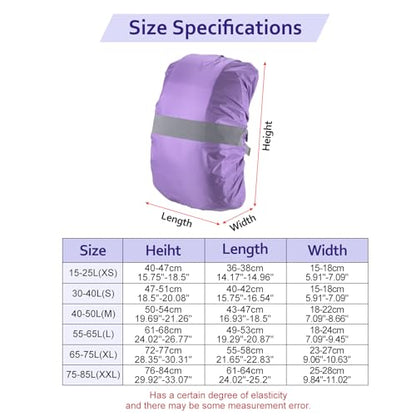 Waterproof Backpack Rain Cover - Non Slip Bag Cap with Vertical Reflector Strap Keep Drying Water Proof for Climbing - 15-25L - Purple - XS Size