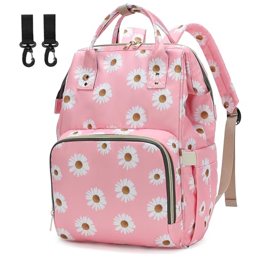 Daisy Diaper Bag Backpack for Baby Girls, Mom Waterproof Large Nappy Bags for Women (Pink) - color: Daisy Pink