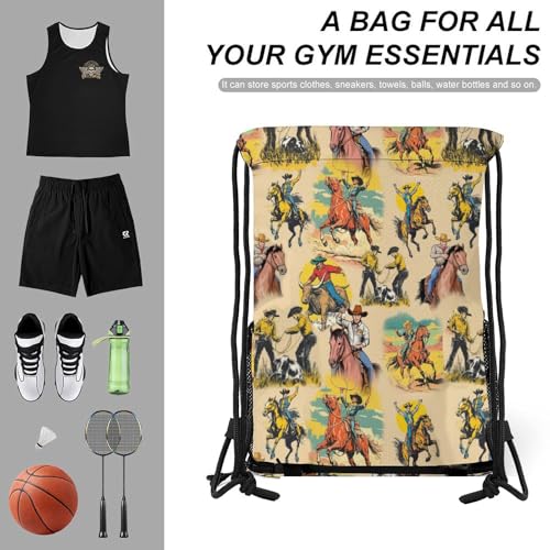 Western Drawstring Backpack Gym Bag With Shoe Compartment String Bag Sport Beach Swimming Sackpack For Women Men - color: Western