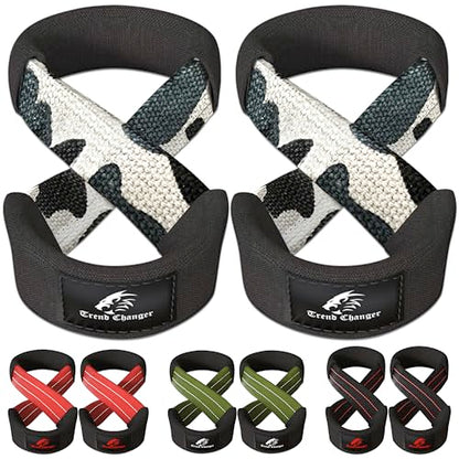 Figure 8 Lifting Strap Padded Deadlift Straps Heavy Duty Weight Lifting Straps Strongman Axle Bar Straps Weightlifting Wrist Wraps - color: Gray Camo, size: Small ( Upto 6.0'' Wrist Circumference )