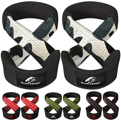 Figure 8 Lifting Strap Padded Deadlift Straps Heavy Duty Weight Lifting Straps Strongman Axle Bar Straps Weightlifting Wrist Wraps - color: Gray Camo, size: Large ( 8.0'' & UP Wrist Circumference )