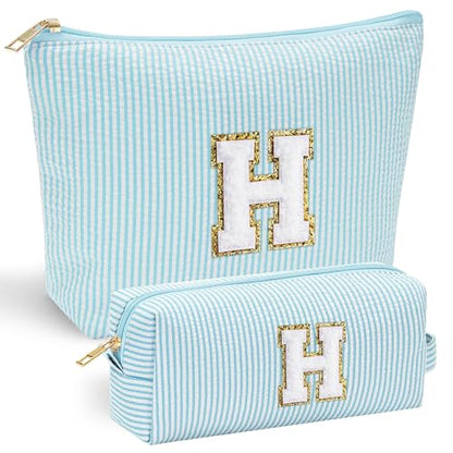 YOOLIFE Initial Makeup Bag for Women - Teen Girl Gifts Trendy Stuff Monogram Cute Makeup Bags Make Up Case for Women Her Best Friend Friendship Sister Teacher, Personalized Birthday Gifts H - color: Light Green, style: H