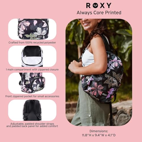 Roxy Women's Always Core Backpack | Travel | Everyday Carry | Beach | Polyester | 8L Capacity - Anthracite Island Escape - color: Anthracite Island Escape
