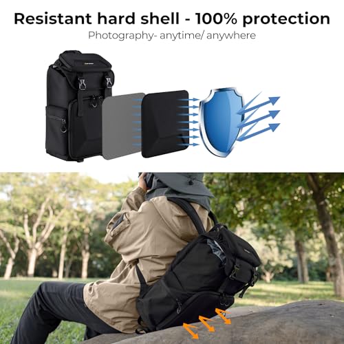K&F CONCEPT Camera Backpack, Hard Shell Camera Bag, Large Capacity Photography Backpack with 15.6" Laptop Compartment & Tripod Holder & Rain Cover - color: Black
