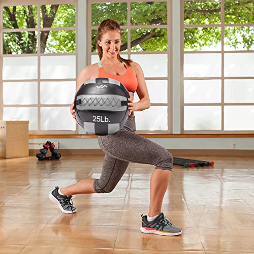 JFit Wall Ball – Premium Soft Weighted Exercise Ball for Strength, Conditioning, Gym & Home Workouts, 4-30 LB - color: Gray/Black, style: 15 LB