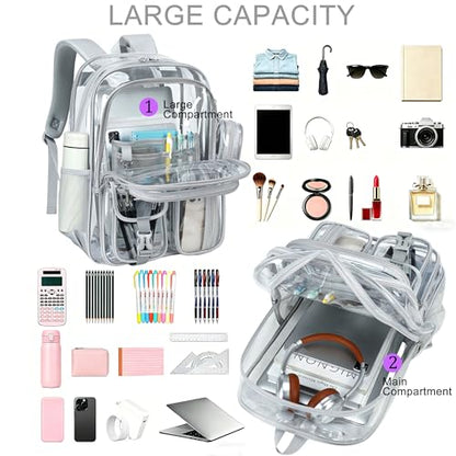 Clear Backpack for School,18 Inch Extra Large Heavy Duty Bookbag for Girls and Boys,Durable See Through PVC Transparent School Backpack for TravelGrey - color: Grey
