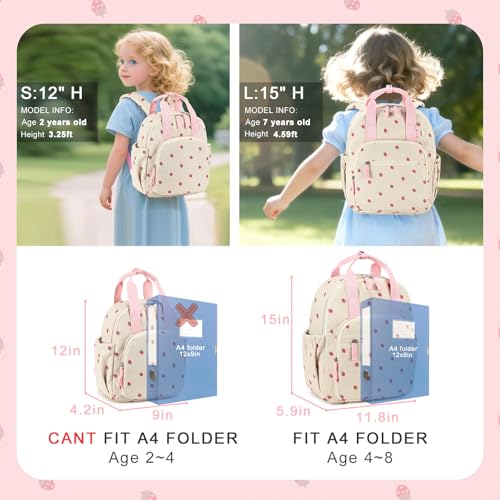 Bluboon Toddler Backpack for Girls Boys 2-4 Cute 12" Preschool Kindergarten Backpacks Kids Daycare Bags School Travel (Strawberry-Beige, Age 2-4 (12" H not Fit A4 Folder)) - color: Strawberry-beige, size: Age 2-4 (12" H not Fit A4 Folder)