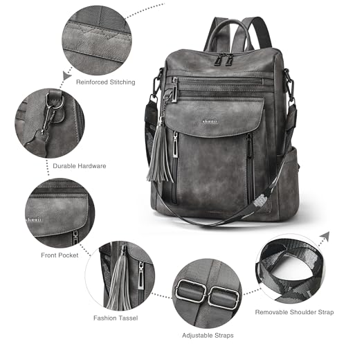 Shrrie Backpack Purse for Women Fashion Leather Backpack Purse Designer Travel Backpack Convertible Shoulder Bag with Wristlet - color: 1-4 Two-toned Deep Gray