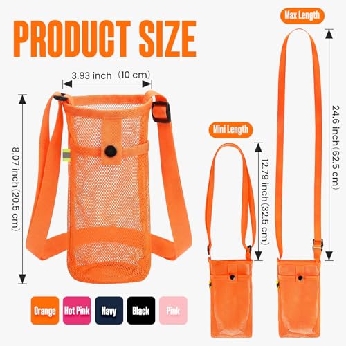 Aspire 2 PCS Water Bottle Holders with Adjustable Shoulder Strap, Water Bottle Carrier Bag with Pouch for Travel, Walking - color: Pink & Orange