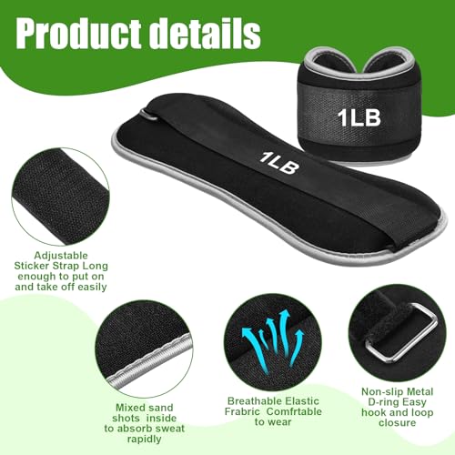 Hollowfly 4 Pairs Ankle Leg Weights Adjustable Set for Women Men, 1lb 2lb Wrist Weight Arm Fitness Wristbands Ankle Leg Strap for Gym Yoga Training Walking Jogging Running