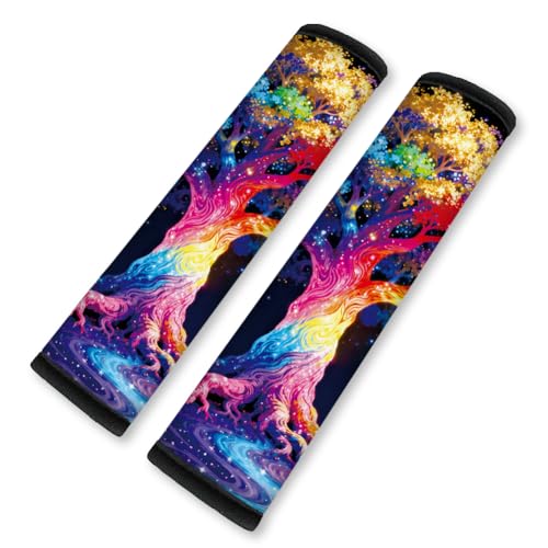 2Pcs Soft Auto Seat Belt Cover Pads, Rainbow Tree of Life Car Seatbelt Shoulder Cushion for Comfortable Driving, Compatible with All Cars' Seatbelt and Backpack Straps 11x2.4inch - color: Tree of Life