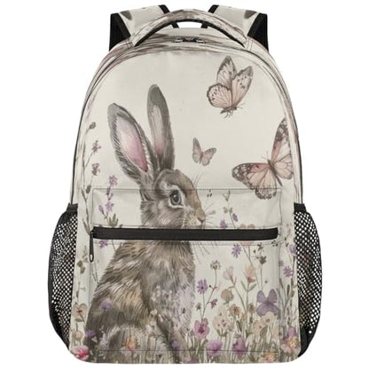 Funny Rabbit Backpack with Chest Strap, Casual Backpack for Women Men, 16 Inch Daypack for Travel Work, Farmhouse Bunny Animals - color: Black