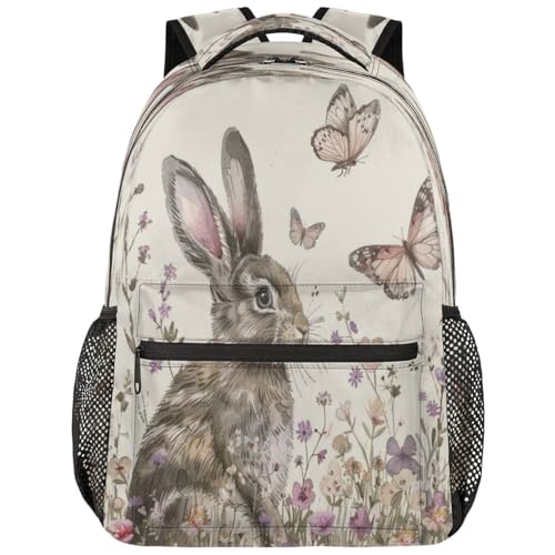 Funny Rabbit Backpack with Chest Strap, Casual Backpack for Women Men, 16 Inch Daypack for Travel Work, Farmhouse Bunny Animals - color: Black