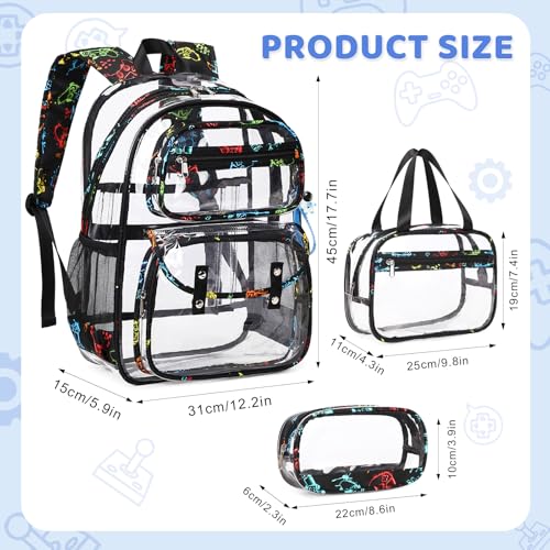 ACESAK Clear Backpack for Boys - 3 Pcs Clear Backpack Heavy Duty with Lunch Bag - See Through Bookbag Stadium Approved for Kids 3+ Age Middle High College School Sport Travel (Game) - color: Game
