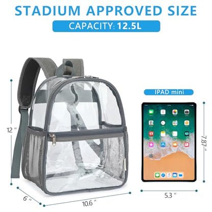 Fammart Clear Backpack Stadium Approved 12x6x12 - Kids & Small Adult Transparent Backpack for School, Work, Sports, Concerts - Clear Bag - color: Grey
