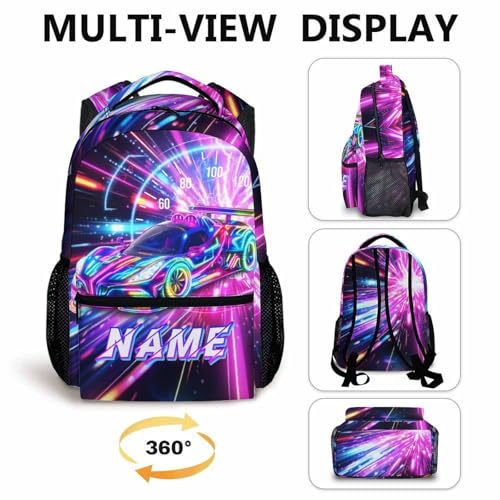 Boys Backpack Personalized Racing Car Backpacks for Kids Toddler, Cool Car Custom Bookbag for Preschool Primary Kindergarten - color: Blue