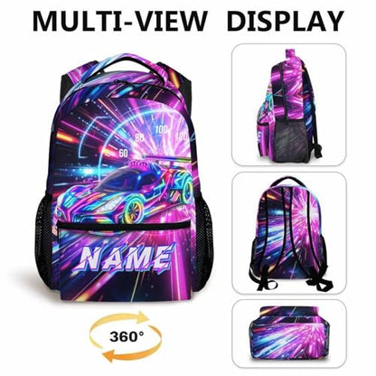 Boys Backpack Personalized Racing Car Backpacks for Kids Toddler, Cool Car Custom Bookbag for Preschool Primary Kindergarten - color: Blue
