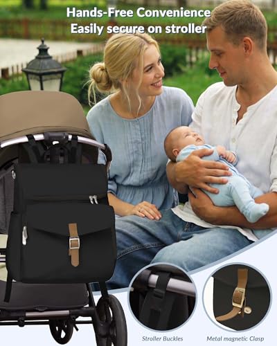 Diaper Bag Backpack, 15 Pockets Baby Bag, Girl Boy Travel Tote Bag with Insulated Pocket, Cute Diaper Bag Stroller Straps, Baby Shower & Registry Gift for Mom Dad Black - color: Black