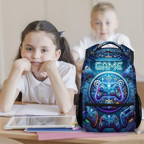 Backpack for Boys Gaming School Bag for Kids Teens Gamer - 17 Inch Large Capacity Bookbag with Video Game for Elementary Middle School - color: Blue