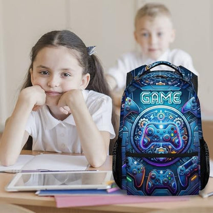 Backpack for Boys Gaming School Bag for Kids Teens Gamer - 17 Inch Large Capacity Bookbag with Video Game for Elementary Middle School - color: Blue