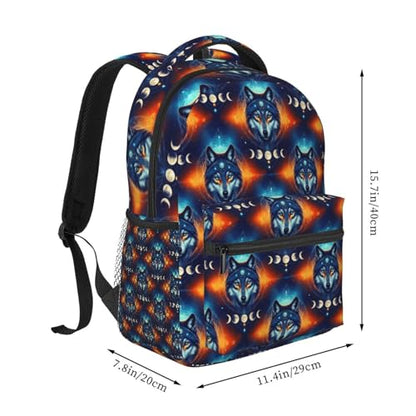 Laptop Backpack Galaxy Wolf Night Sky Space Moon, Water Resistant Office Commuter Daypack with Inner Pocket for Business and Travel - color: Pattern (230)