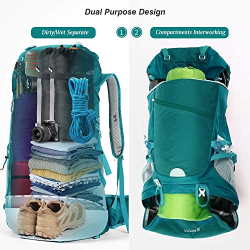 HOMIEE 50L Hiking Backpack Travel Bag Waterproof Camping Rucksack with Rain Cover Lightweight Backpacking Backpack - color: Green