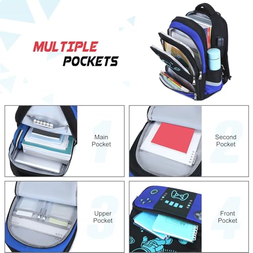 Bevalsa Backpack for Boys with 43OZ Bento Lunch Box,Insulated Lunch Bag & Pencial Case,Cool Luminous Gamer Schoolbag for Kids Teens Elementary Middle School,Bookbag Glow In The Dark - color: Blue Astronaut, style: Backpack With 43oz Bento Box