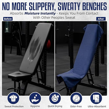 CHEEKY WINX Hooded Microfiber Gym Towel – Highly Absorbent Car Seat Towel with Carry Bag – Double-Sided Sweat Towel, Reversible, Quick Dry & Sand-Resistant Fabric, Navy Blue, 130 x 60cm - color: Navy Blue