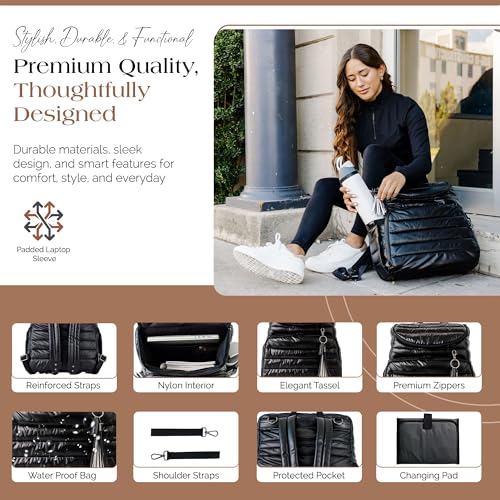 Citi Collective Gallery Diaper Bag Backpack - Casual Day-to-Day Backpack Fits 15" Laptop - Travel Bag with Multiple Compartments, Pockets, Portable Changing Pad, and Shoulder Strap-Black - color: Black
