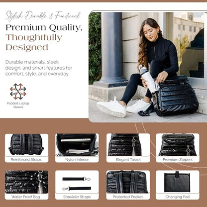 Citi Collective Gallery Diaper Bag Backpack - Casual Day-to-Day Backpack Fits 15" Laptop - Travel Bag with Multiple Compartments, Pockets, Portable Changing Pad, and Shoulder Strap-Black - color: Black