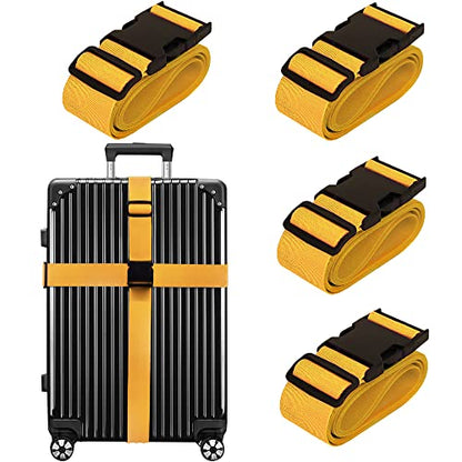 Luggage Straps for Suitcases TSA Approved Travel Belt 4 Pack by Chelmon (Yellow) - color: Yellow