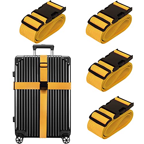 Luggage Straps for Suitcases TSA Approved Travel Belt 4 Pack by Chelmon (Yellow) - color: Yellow