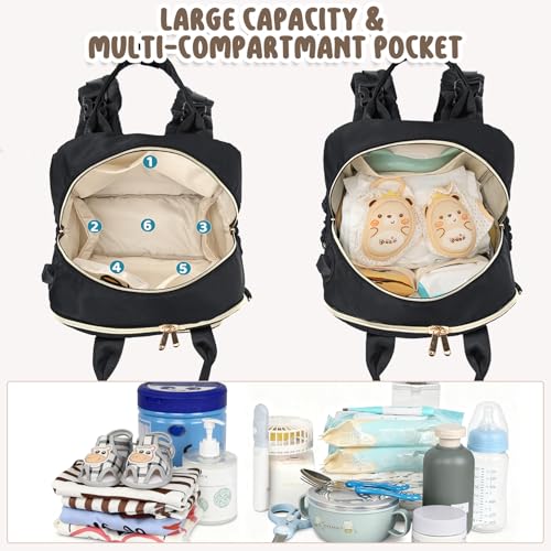 Diaper Bag Backpack, Waterproof Large Baby Bag with Changing Pad, Black | Baby Diaper Bag, Stylish, Large Capacity, with Changing Pad, with USB Port, Stroller Strap, Pacifier Case, Travel Essentials - color: Black