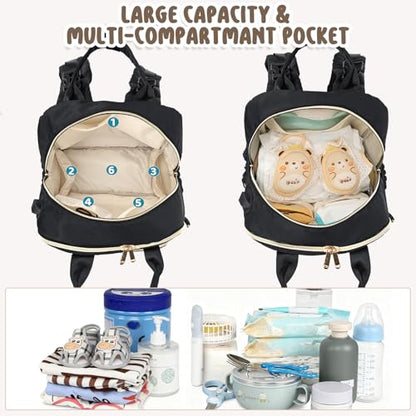 Diaper Bag Backpack, Waterproof Large Baby Bag with Changing Pad, Black | Baby Diaper Bag, Stylish, Large Capacity, with Changing Pad, with USB Port, Stroller Strap, Pacifier Case, Travel Essentials - color: Black