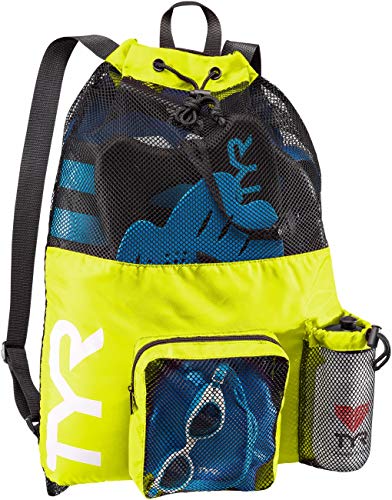 TYR Big Mesh Mummy Backpack for Wet Swimming, Gym, and Workout Gear, Yellow - color: Yellow