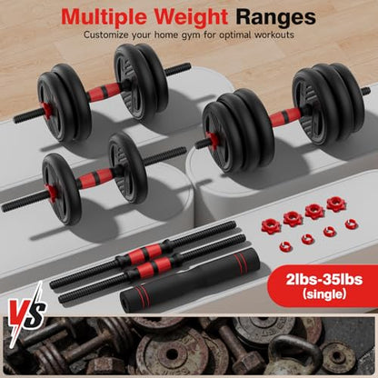 Adjustable Dumbbell Set, 20/30/45/70/90lbs Free Weight Set With Double Locknut, 5-in-1 Dumbbells Set Includes Barbell, Kettlebells, Push up Stand, Weight Plate, Fitness Exercise for Home Gym Suitable Men/Women - style: 70LB(35LB Pair)