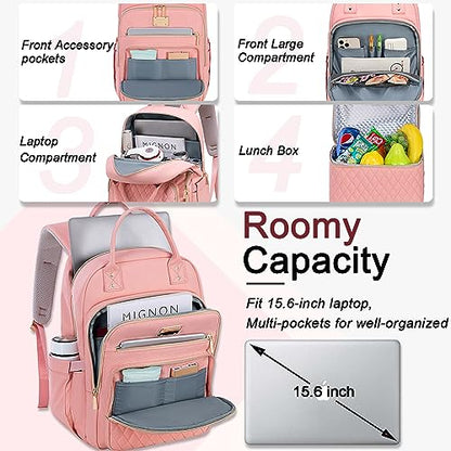 Weitars Lunch Backpack for Women,15.6 Inch Laptop Backpacks Travel Backpack for Women,Work Back pack,Teacher Nurse Back pack Insulated Lunchbox Backpacks - color: Pink