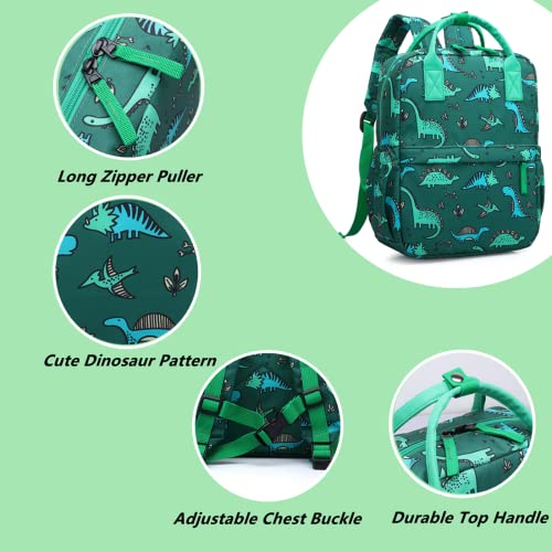 Cute Preschool Backpack Toddler School Book Bag for Girls Boys Kids Kindergarten Nursery Travel Bag with Chest Strap(15inch, Green Dinosaur) - color: Green Dinosaur, size: 15inch