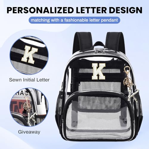 PIG PIG GIRL Clear Backpacks for Stadium Events Approved 12×6×12 Clear Bookbag for Women Mini Transparent Letter Back Pack, Black, Letter-K - color: Black, style: K