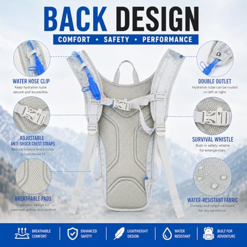Zavothy Hydration Backpack with 2L Hydration Bladder Water Backpack for Hiking Hydration Pack for Running Cycling Hiking - color: Silver