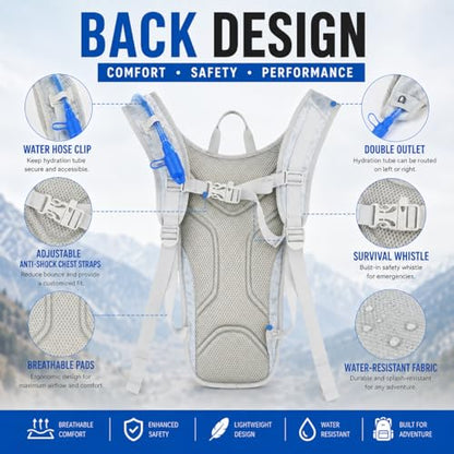 Zavothy Hydration Backpack with 2L Hydration Bladder Water Backpack for Hiking Hydration Pack for Running Cycling Hiking - color: Silver