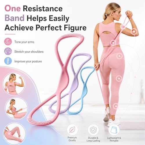 Resistance Bands, Figure 8 Resistance Bands for Women Men, 8 Shaped Resistance Rubber Band for Arms, Back, Shoulder Stretch with Handles, Not Break, Portable