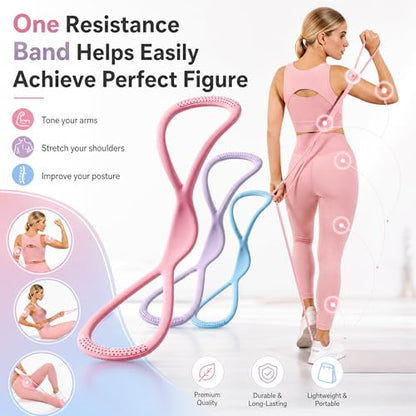 Resistance Bands, Figure 8 Resistance Bands for Women Men, 8 Shaped Resistance Rubber Band for Arms, Back, Shoulder Stretch with Handles, Not Break, Portable