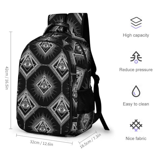 Large Capacity Laptop Backpack Freemasonry Freemason Logos Black, Sturdy Water Resistant College Bookbag with Water Bottle Pockets for Business Travel Gifts - color: Pattern (257)