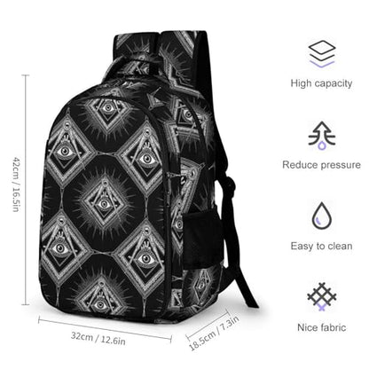 Large Capacity Laptop Backpack Freemasonry Freemason Logos Black, Sturdy Water Resistant College Bookbag with Water Bottle Pockets for Business Travel Gifts - color: Pattern (257)
