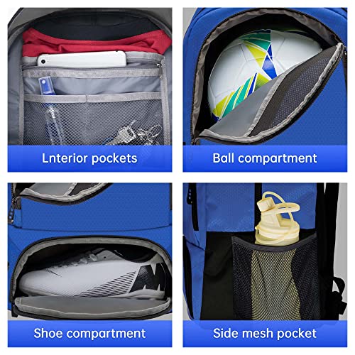 Mkour Soccer Backpack for Football Basketball Volleyball, with Ball Compartment and Holder - color: Royal Blue